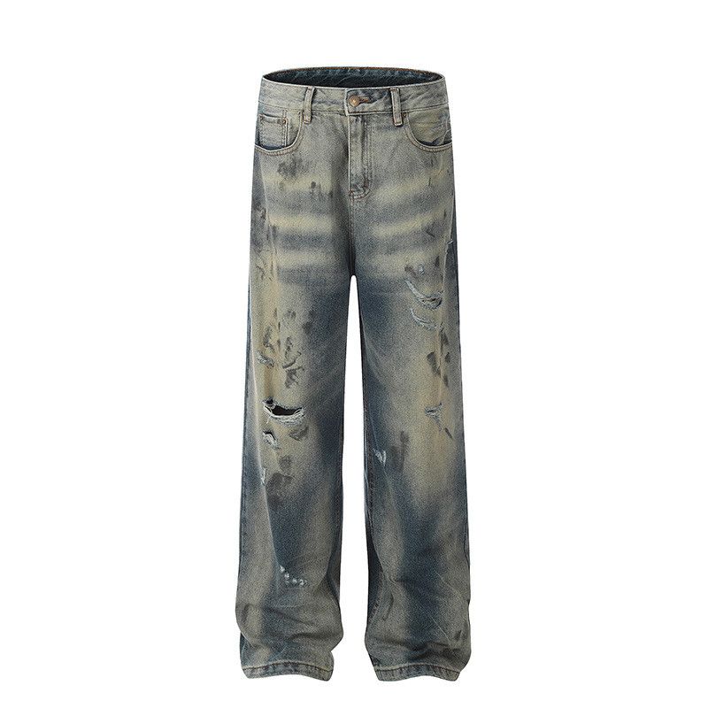 Vintage American retro inkjet washed distressed jeans for men Size US 32 / EU 48 - 1 Thumbnail