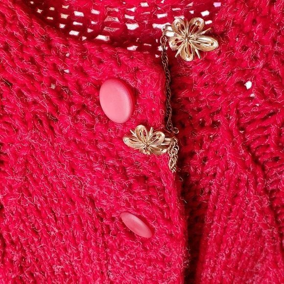 Vintage Vintage Handmade Red Cable Knit Long Sweater Sz XL Button-do Size XL / US 12-14 / IT 48-50 - 7 Thumbnail