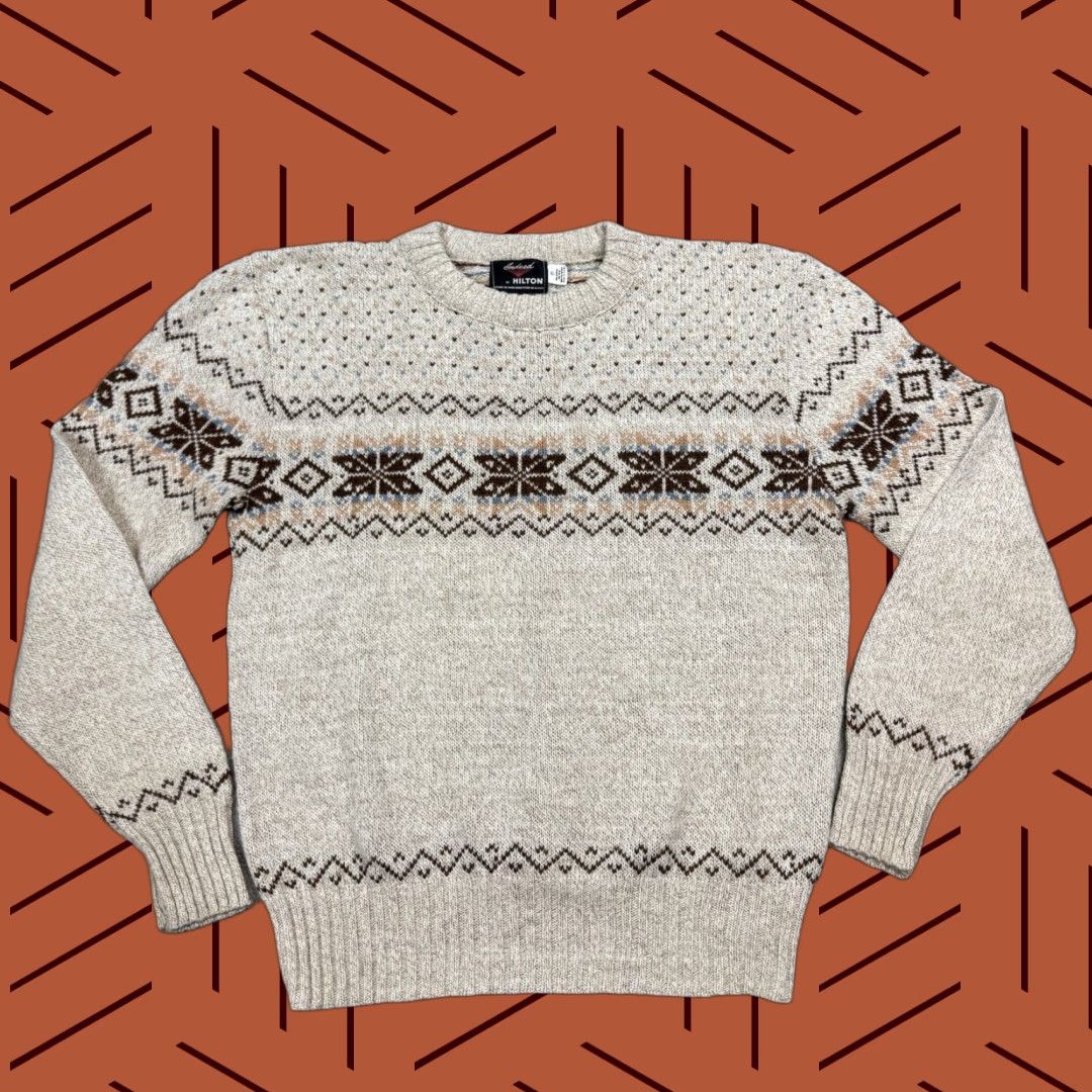 Vintage VINTAGE Indeed by Hilton Crewneck Sweater Adult Large Beige Fair Isle Knit Patterned Preppy USA Wool Blend Size US L / EU 52-54 / 3 - 1 Thumbnail