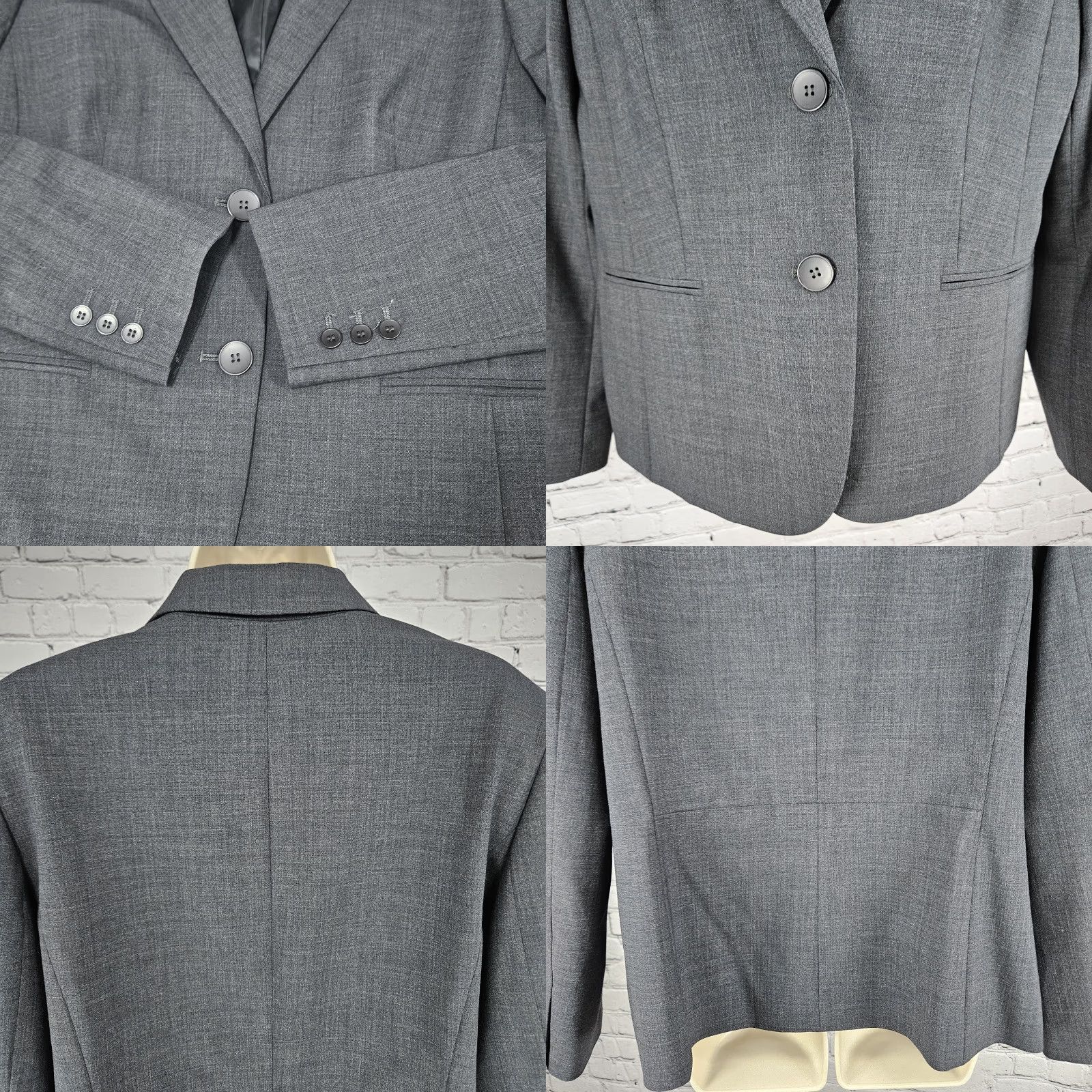 Jones New York Jones NY Grey Wool Blend Stretch Platinum Easy Care Peak Blazer Suit Jacket 16 Size XXL / US 16-18 / IT 52-54 - 8 Thumbnail