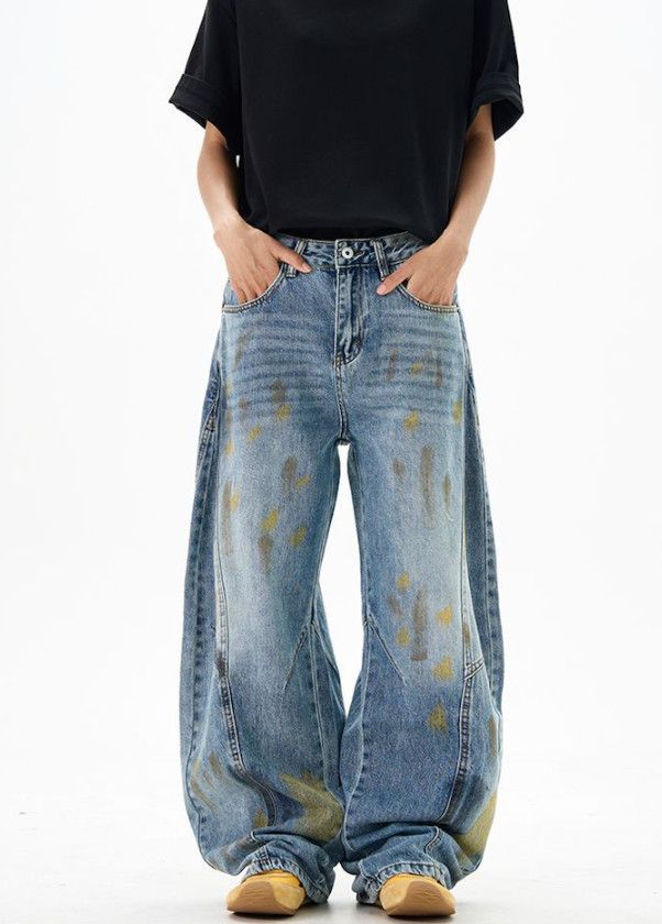 Vintage Men's wide-leg splatter-paint American baggy cutaway jeans Size US 32 / EU 48 - 1 Thumbnail