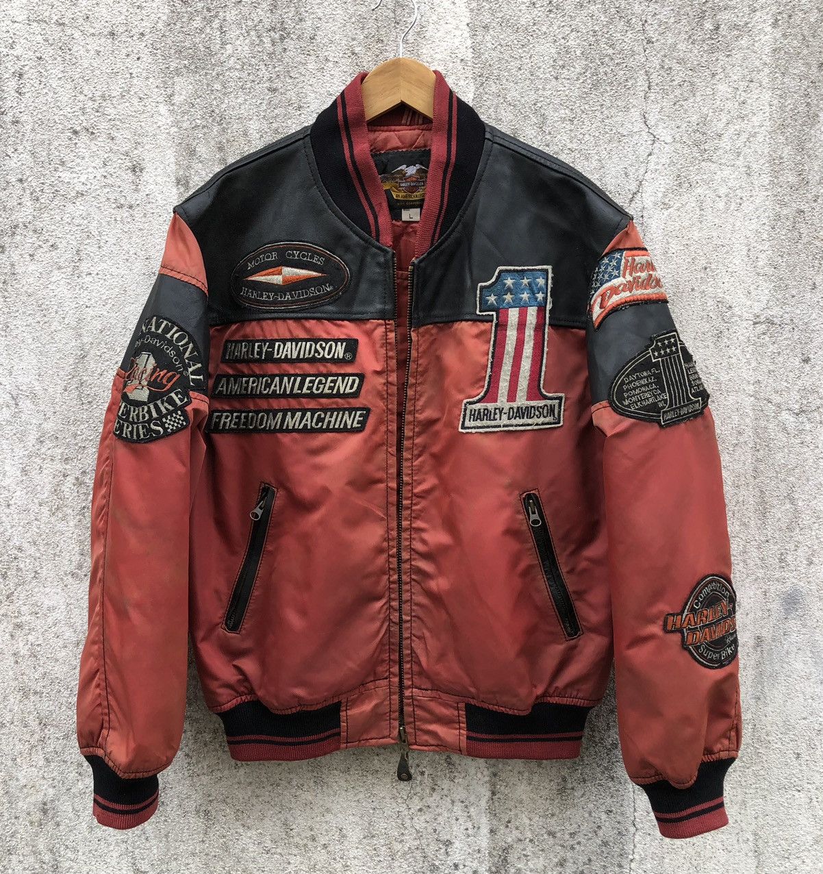 Harley Davidson Vintage Harley Davidson Racing Cowhide/Nylon Bomber Jacket Size US M / EU 48-50 / 2 - 6 Thumbnail