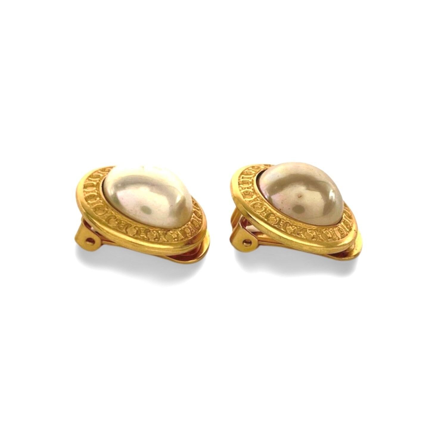 Celine Vintage Celine golden round frame faux pearl earrings. Size ONE SIZE - 3 Thumbnail