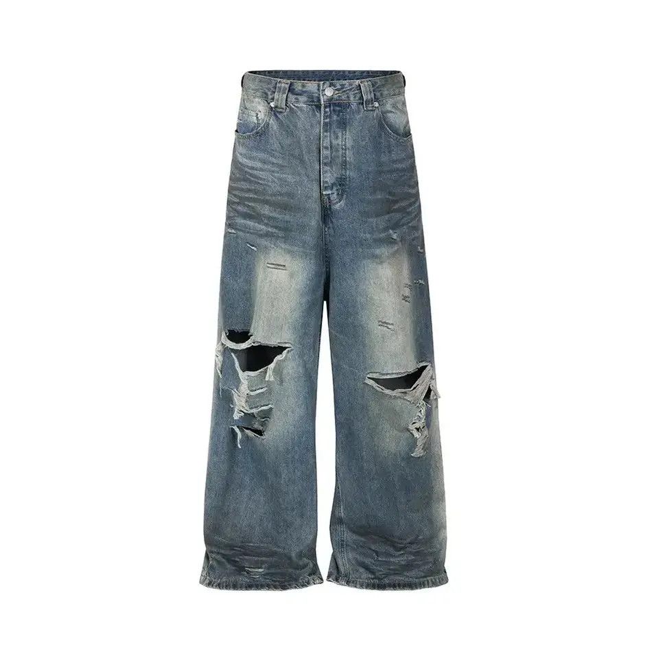 Japanese Brand × Jean Custom Distressed Ripped Hole Baggy Jeans Pants y2k Size US 30 / EU 46 - 1 Thumbnail