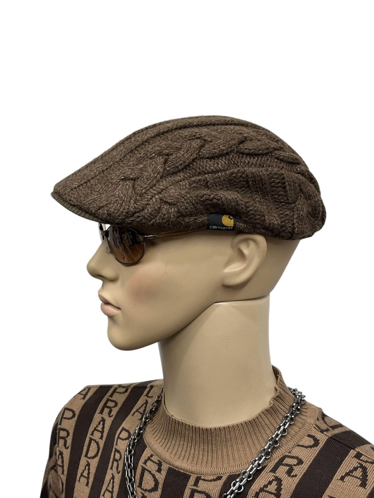 Carhartt Carhartt Brown Knit Flat Cap - Angora Blend Cable Pattern Size ONE SIZE - 1 Thumbnail