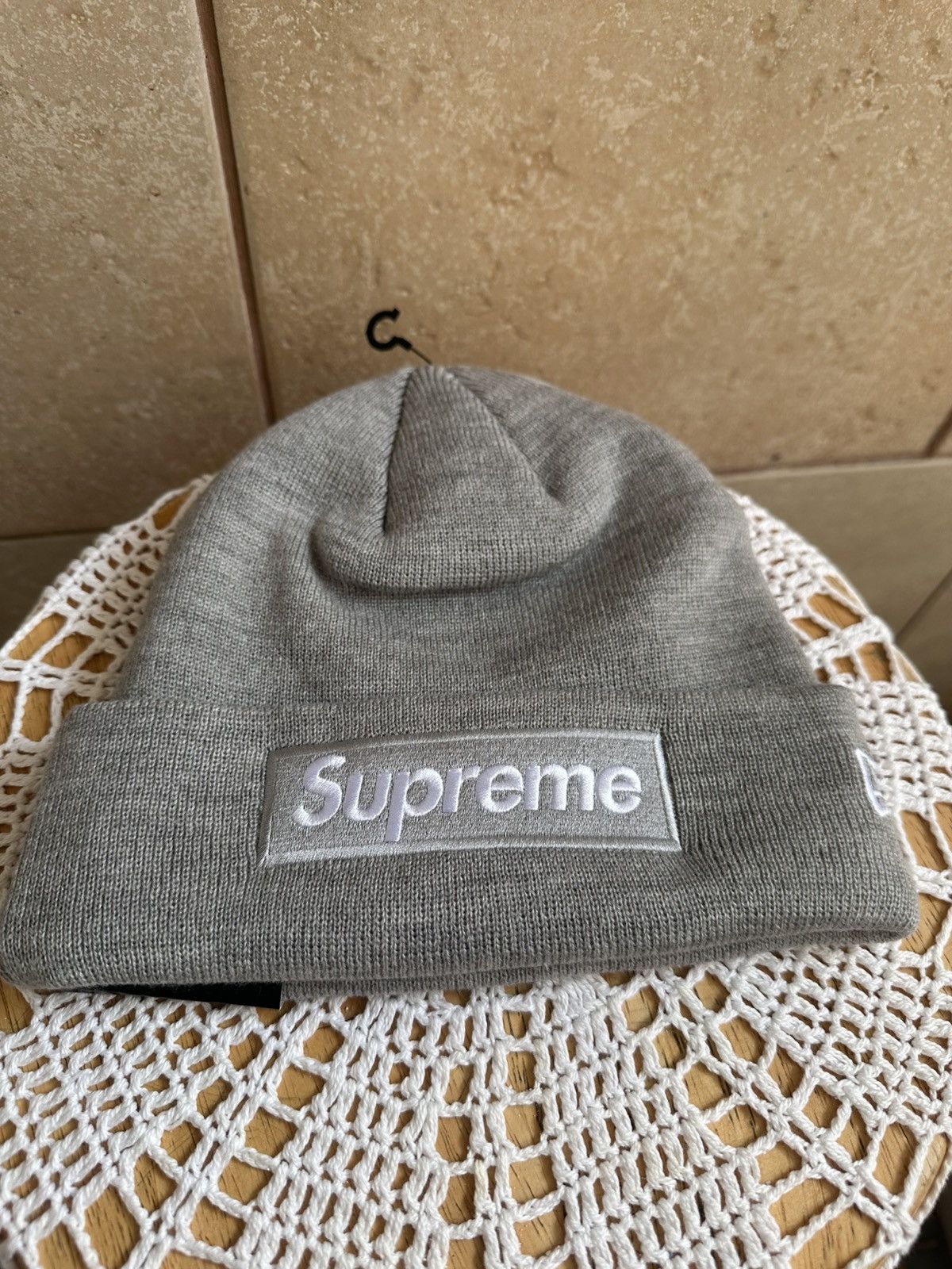 Grey Supreme Beanie Cap Supreme New Era Box Logo Beanie Grey
