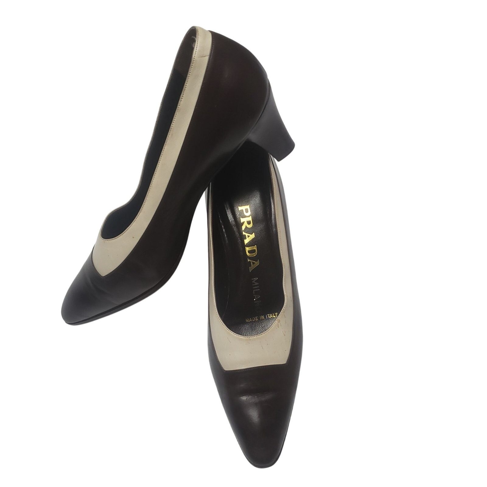 Prada Vintage Prada leather Heels tan and brown Size US 8 / IT 38 - 1 Thumbnail