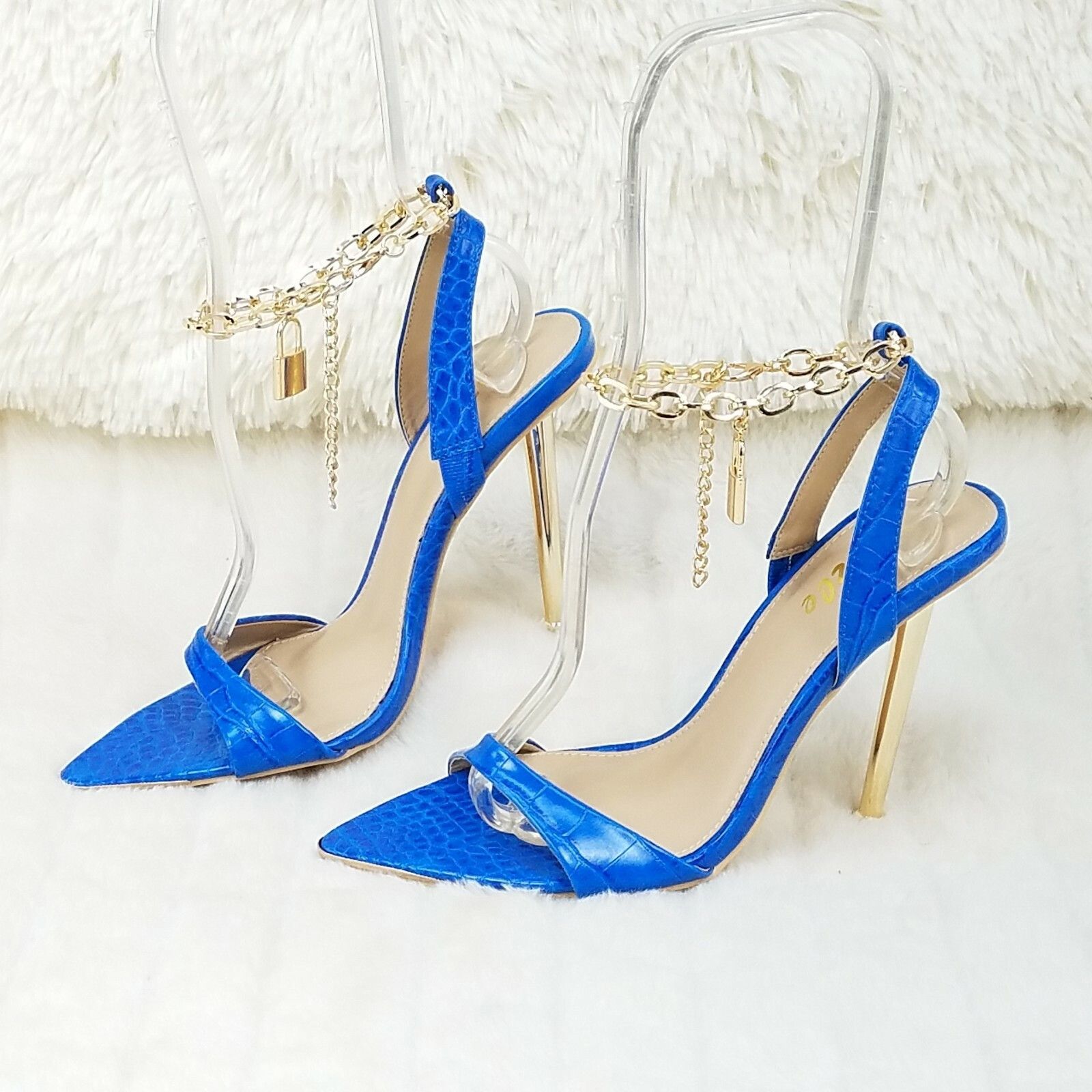 Other Nicely Pad Lock Chain Strap High Heels Metal Toe Tip Shoes T Size US 7 / IT 37 - 9 Thumbnail