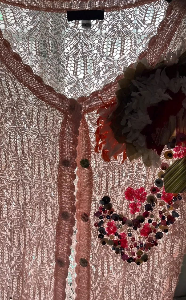 Kenzo KENZO Pink lace crochet sweater Size L / US 10 / IT 46 - 1 Thumbnail