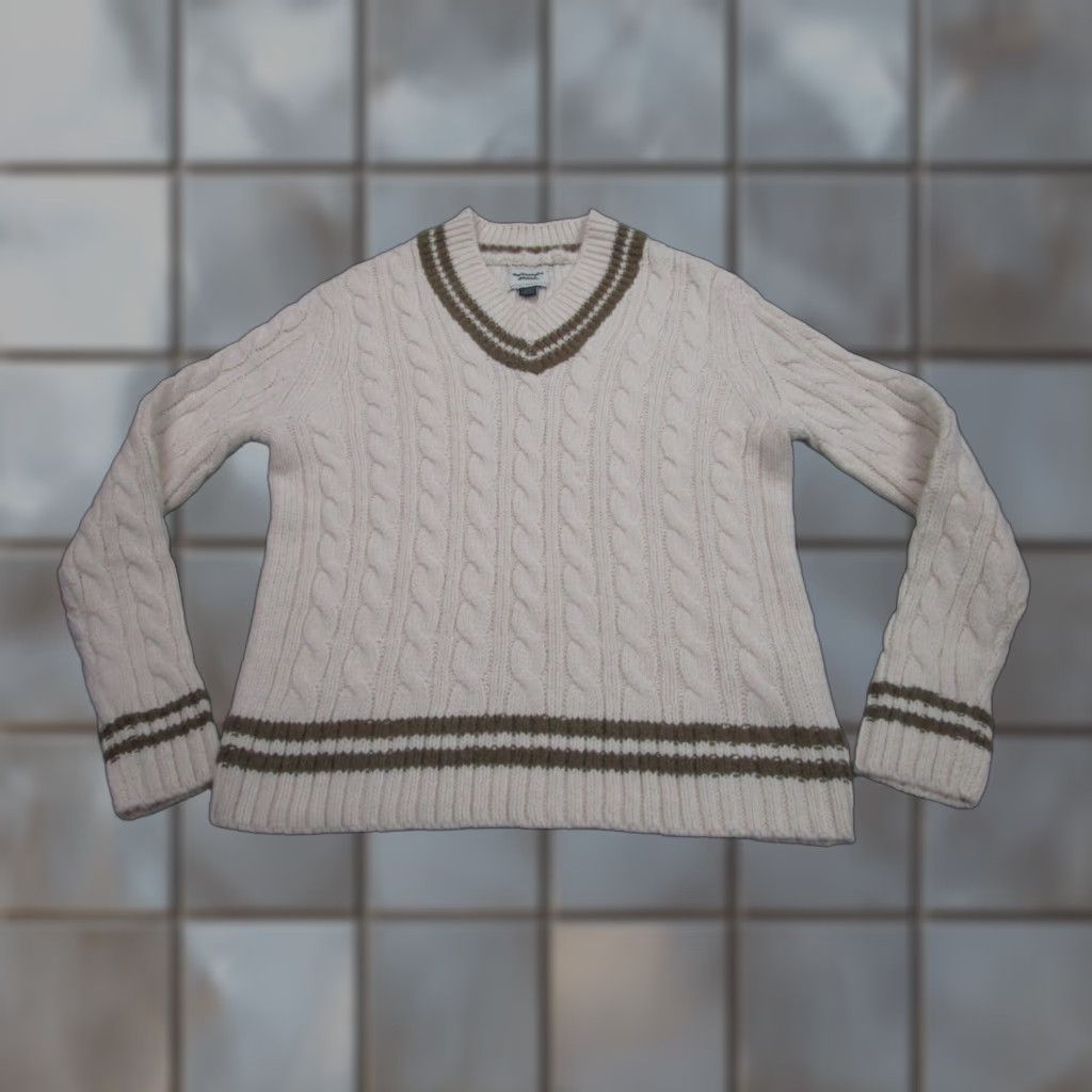 American Eagle Outfitters American Eagle Outfitters Sweater Womens XS Cable Knit V-Neck Fisherman Pullover Ivory Preppy Casual Size XS / US 0-2 / IT 36-38 - 1 Thumbnail