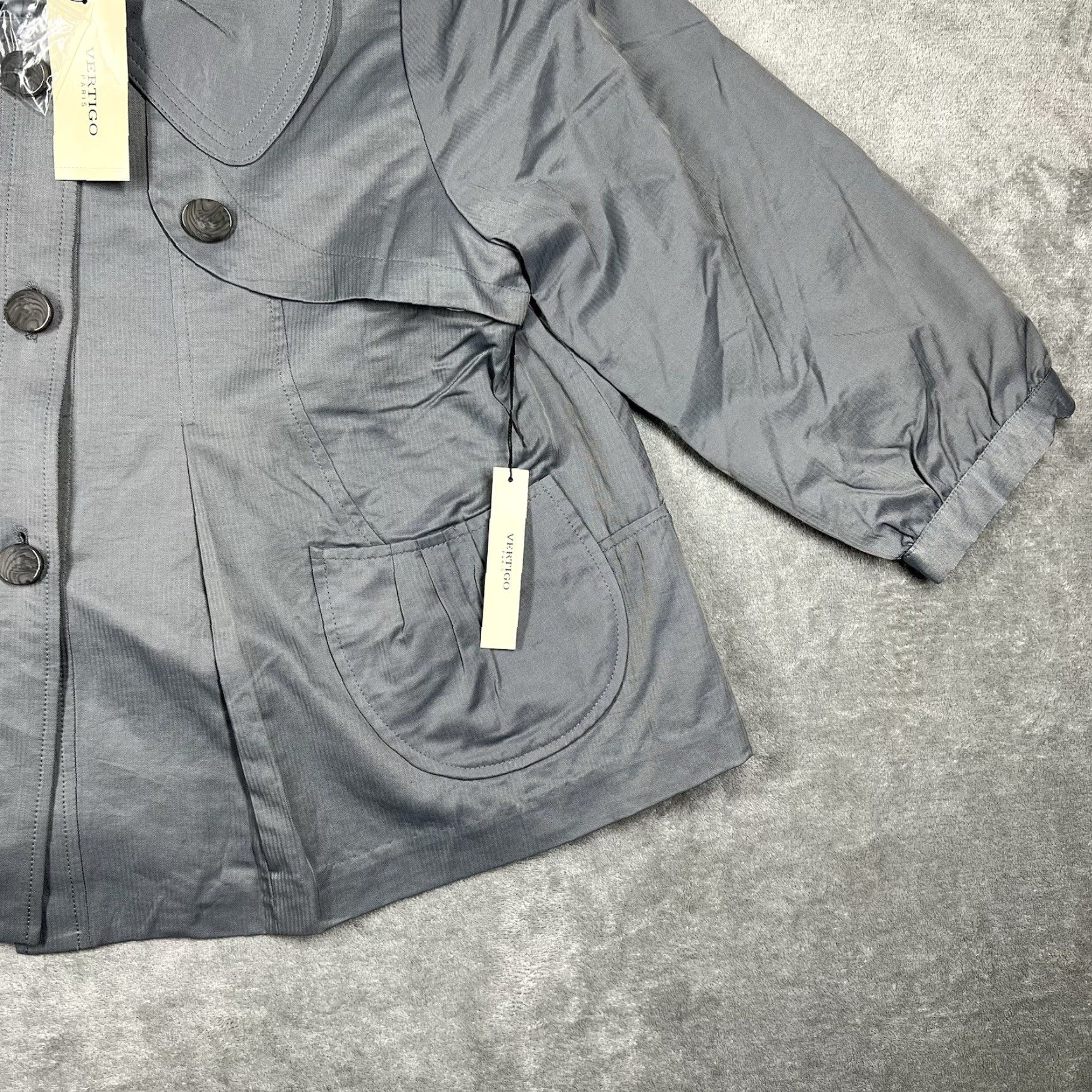Vintage VINTAGE Vertigo Paris Women’s Swing Style Jacket Gray XL VT30638 Pea Coat Button Closure Women's Jacket Paris Theme Size XL / US 12-14 / IT 48-50 - 5 Thumbnail