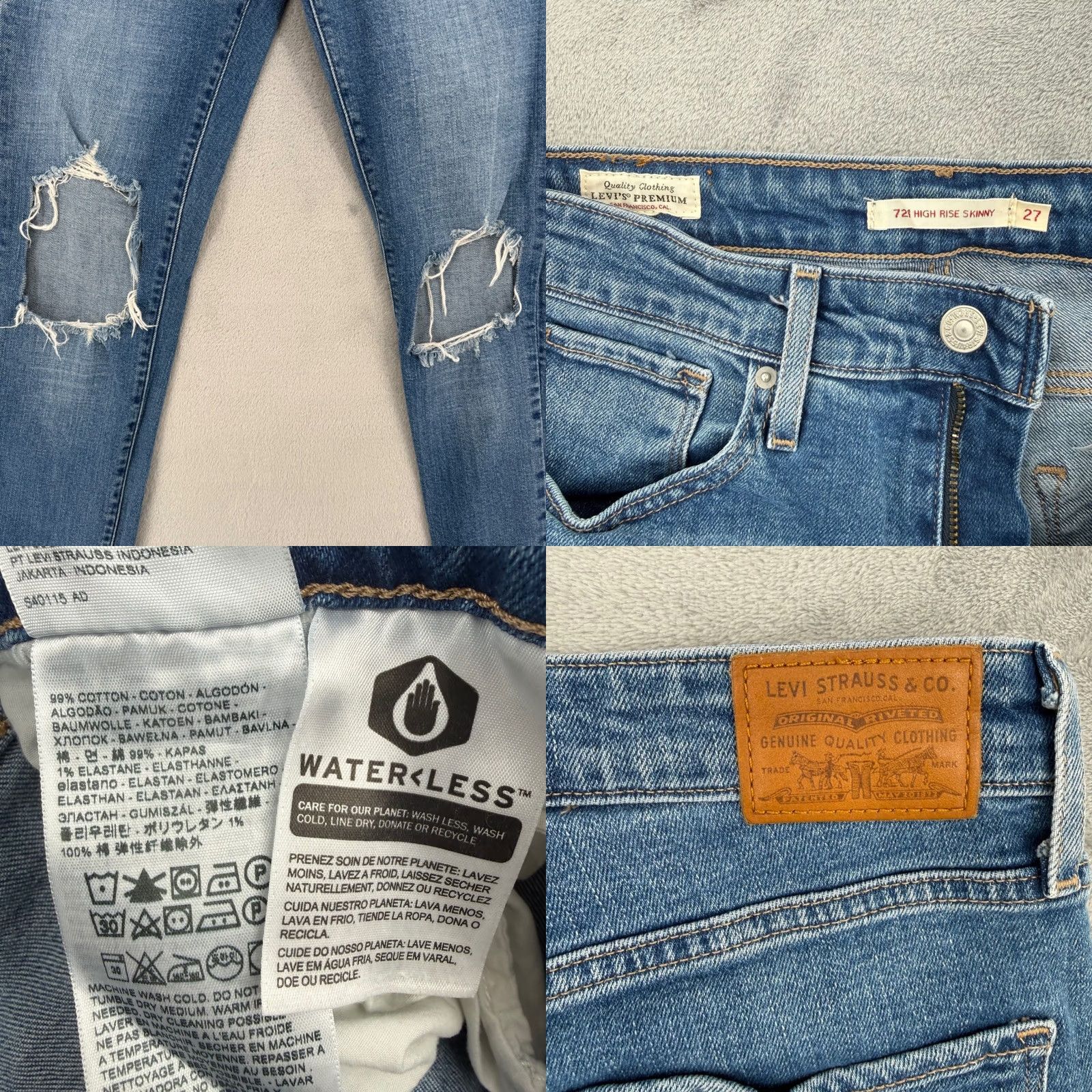 Levi's Levi's Premium 721 High Rise Skinny Distressed Blue Jeans Womens Size 27 Size 27" / US 4 / IT 40 - 8 Thumbnail