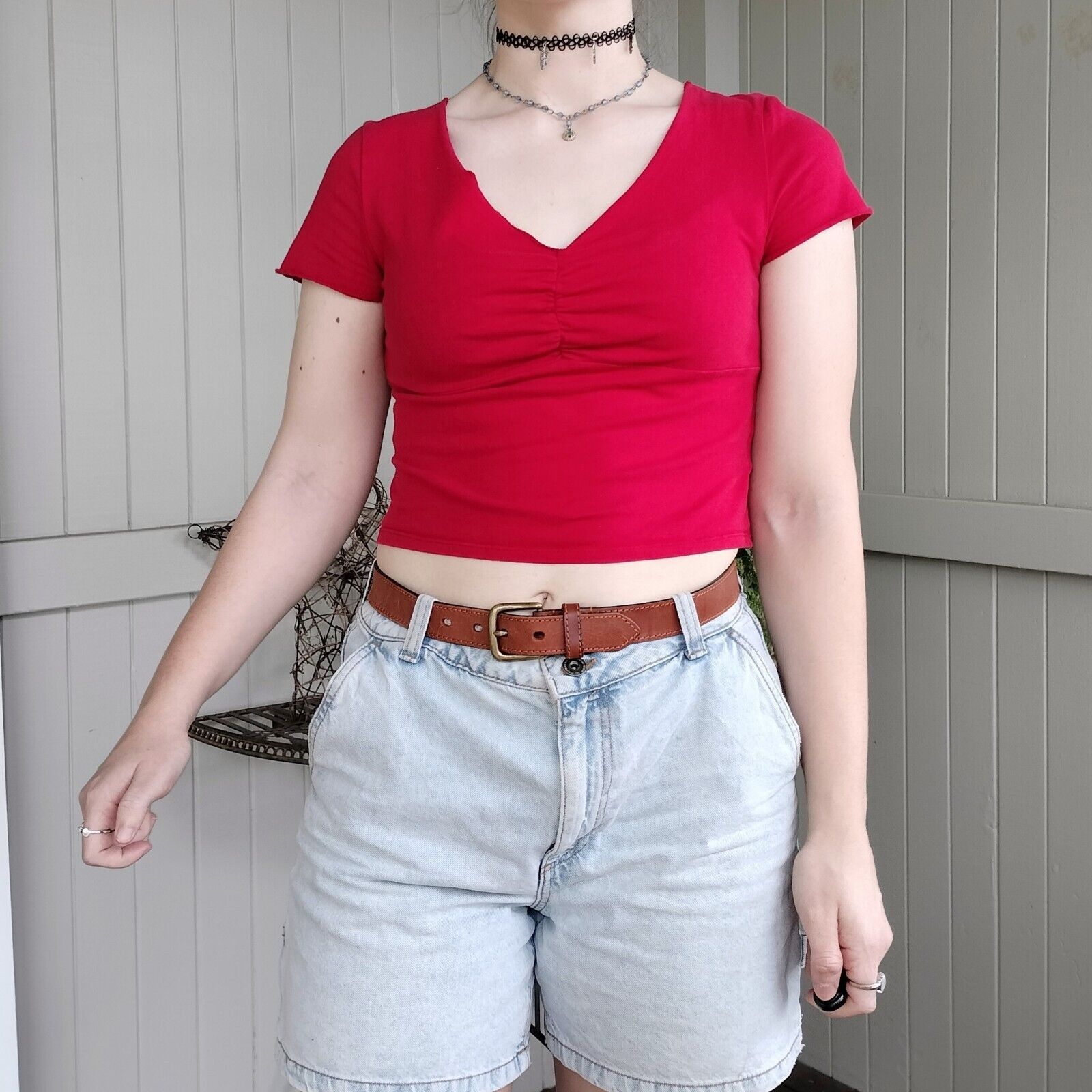 Other Ally Crop Top Short Sleeve Ruched Baby Tee Lettuce Hem Size M / US 6-8 / IT 42-44 - 6 Thumbnail