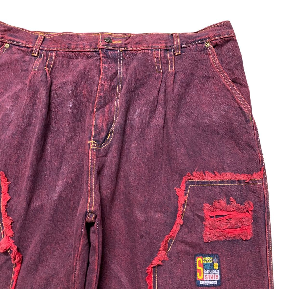 Vintage Vintage SWEET HEART Red Blood Fabulous Denim Baggy Pants Size US 38 / EU 54 - 4 Thumbnail