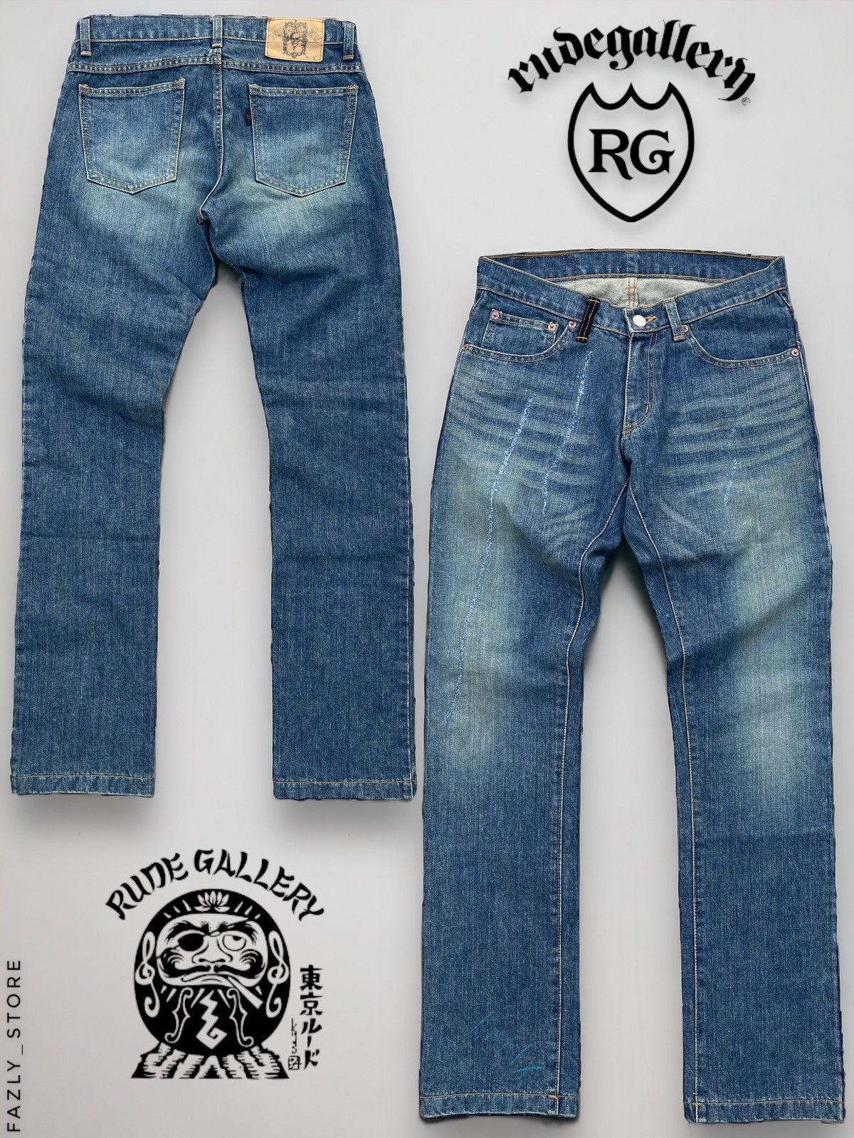 image of Rhude x Rude Gallery Japan Denim Pants in Blue Denim, Men's (Size 30)