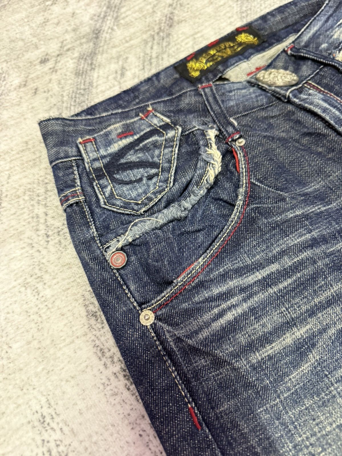 Japanese Brand × Tete Homme × semanticdesign Red Pepper Japan Heavy Wash Low Rise Flared Jeans Size US 29 - 12 Thumbnail