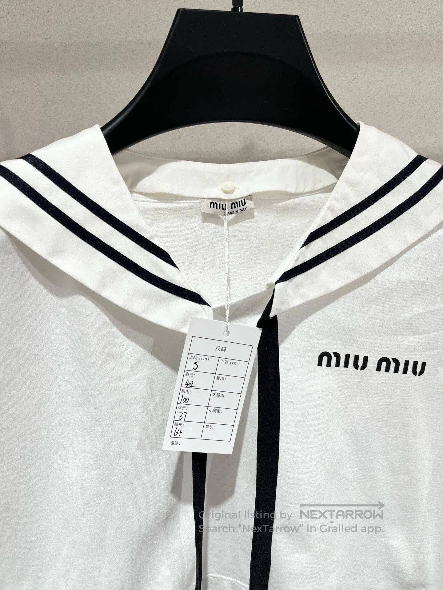 Miu Miu Miu Miu White Navy Collar Cropped Top. Size S / US 4 / IT 40 - 2 Thumbnail