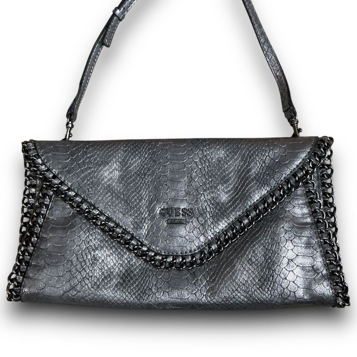 Guess Y2K Silver Guess Faux Snakeskin Embossed Crossbody Clutch Size ONE SIZE - 2 Thumbnail