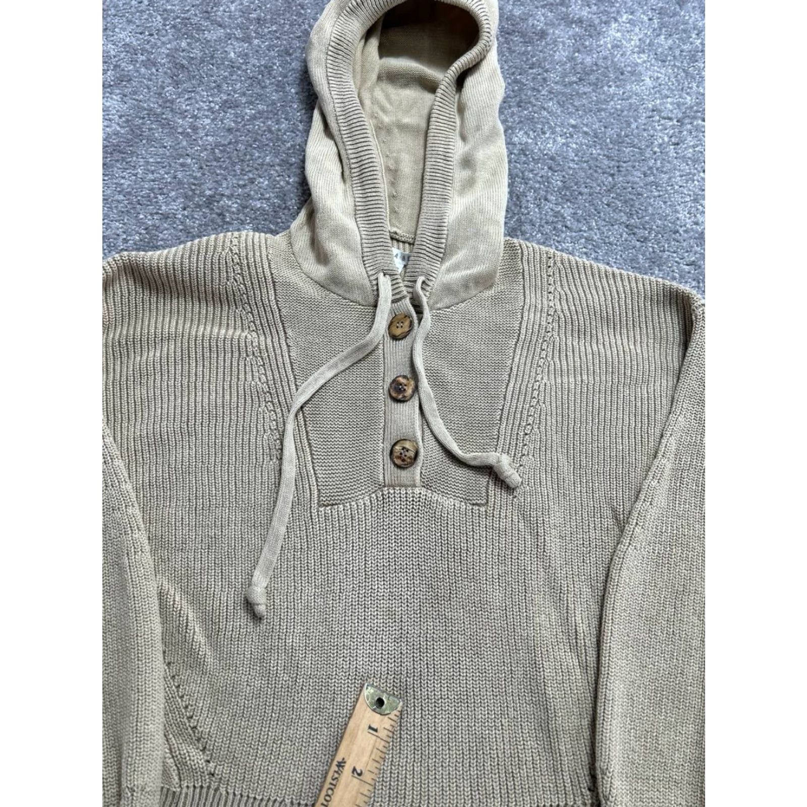 Veronica Beard VERONICA BEARD Ursina Knit Hoodie Womens XS Beige Cotton Cropped Fit Oversized Size XS / US 0-2 / IT 36-38 - 4 Thumbnail