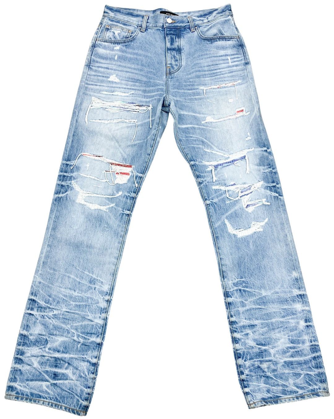 image of NWT Amiri Straight Leg Aloha Patch Jeans in Denim, Men's (Size 30)