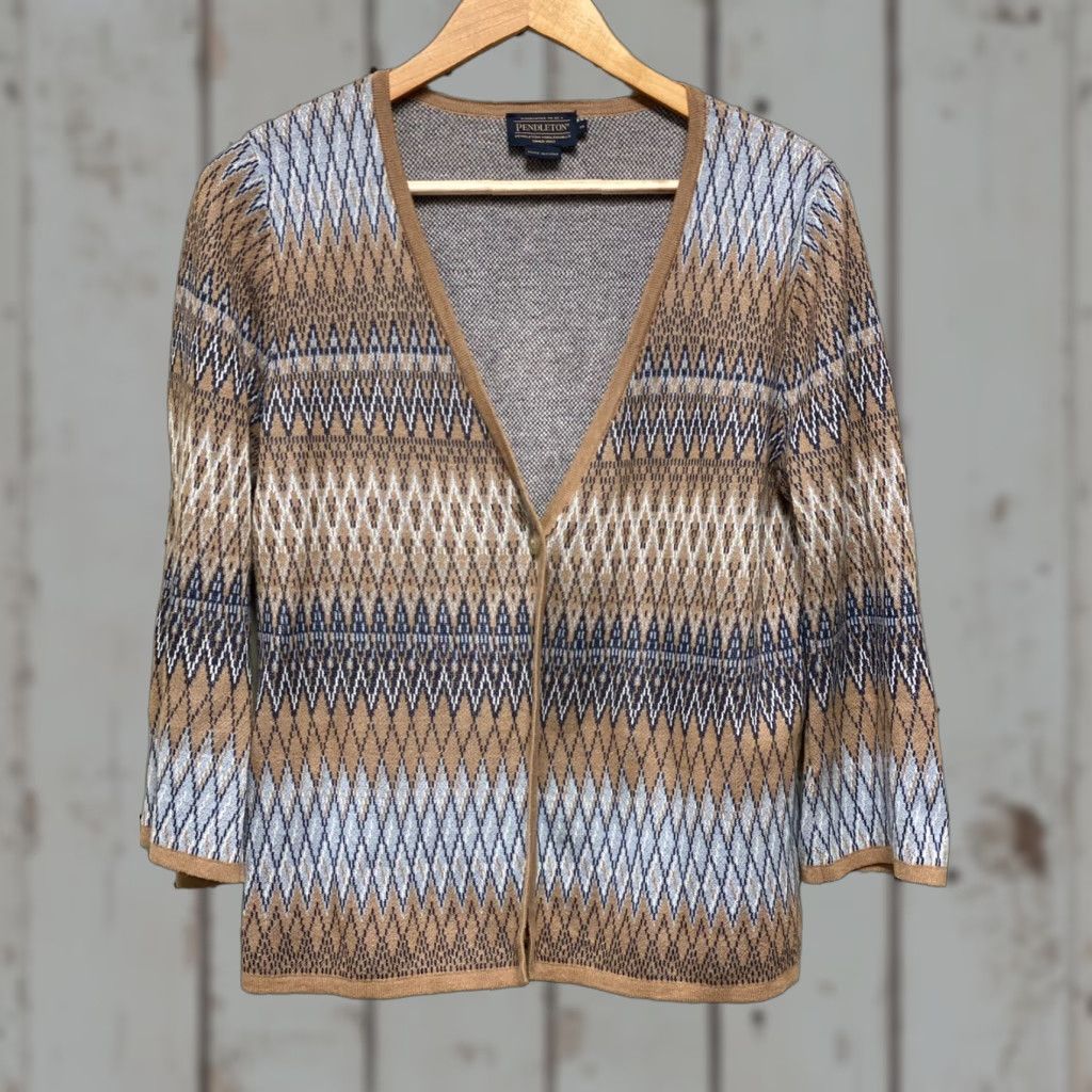 Pendleton Pendleton Cardigan Sweater Women M Linen Blend One Button Diamond Argyle Blue Brown Blues Vintage No Size M / US 6-8 / IT 42-44 - 1 Thumbnail