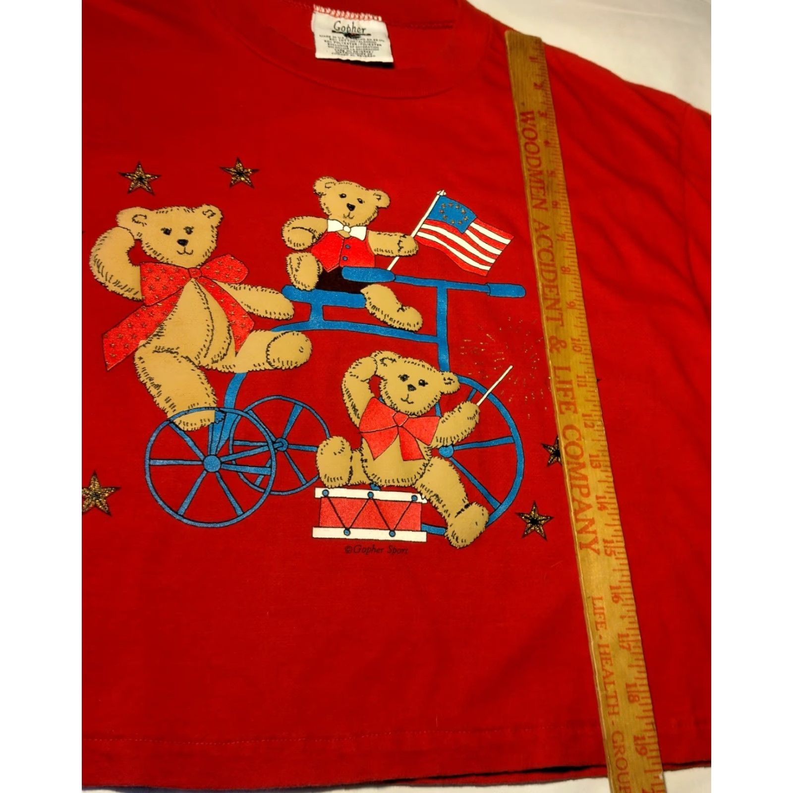 Vintage VINTAGE Gopher Sport T-Shirt USA Patriotic Bicycle Teddy Bear Cropped Short Sleeve Red Large Women Size L Size L / US 10 / IT 46 - 5 Thumbnail