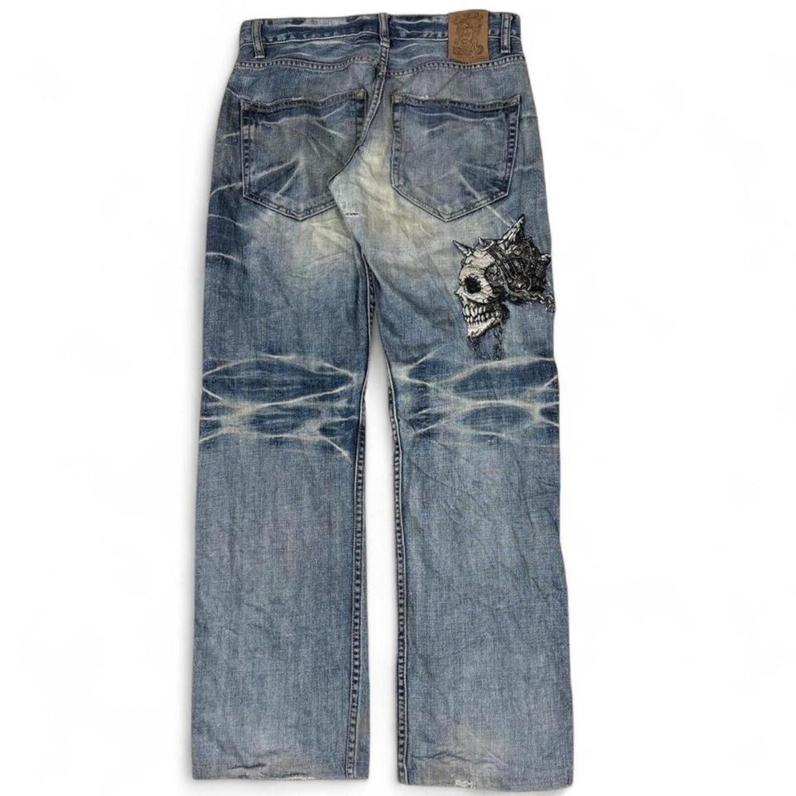 Other RARE Y2K VINTAGE EMBROIDERED JIZO CHAIN SKULL DENIM JEANS Size US 30 / EU 46 - 3 Thumbnail