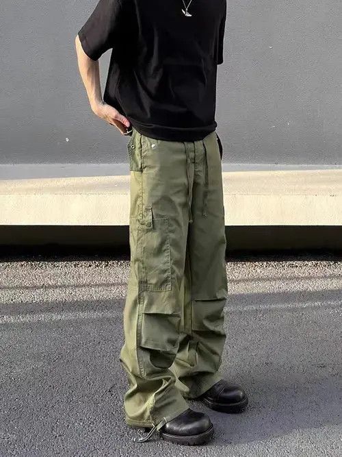 Japanese Brand × Vintage Street Style Green Paratrooper Straight Leg Cargo Pants Size US 32 / EU 48 - 4 Thumbnail