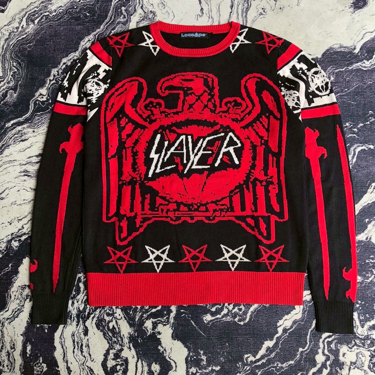 Band Tees Vintage LocoApe x Slayer Heavy Metal Knit Sweater Size US L / EU 52-54 / 3 - 2 Thumbnail