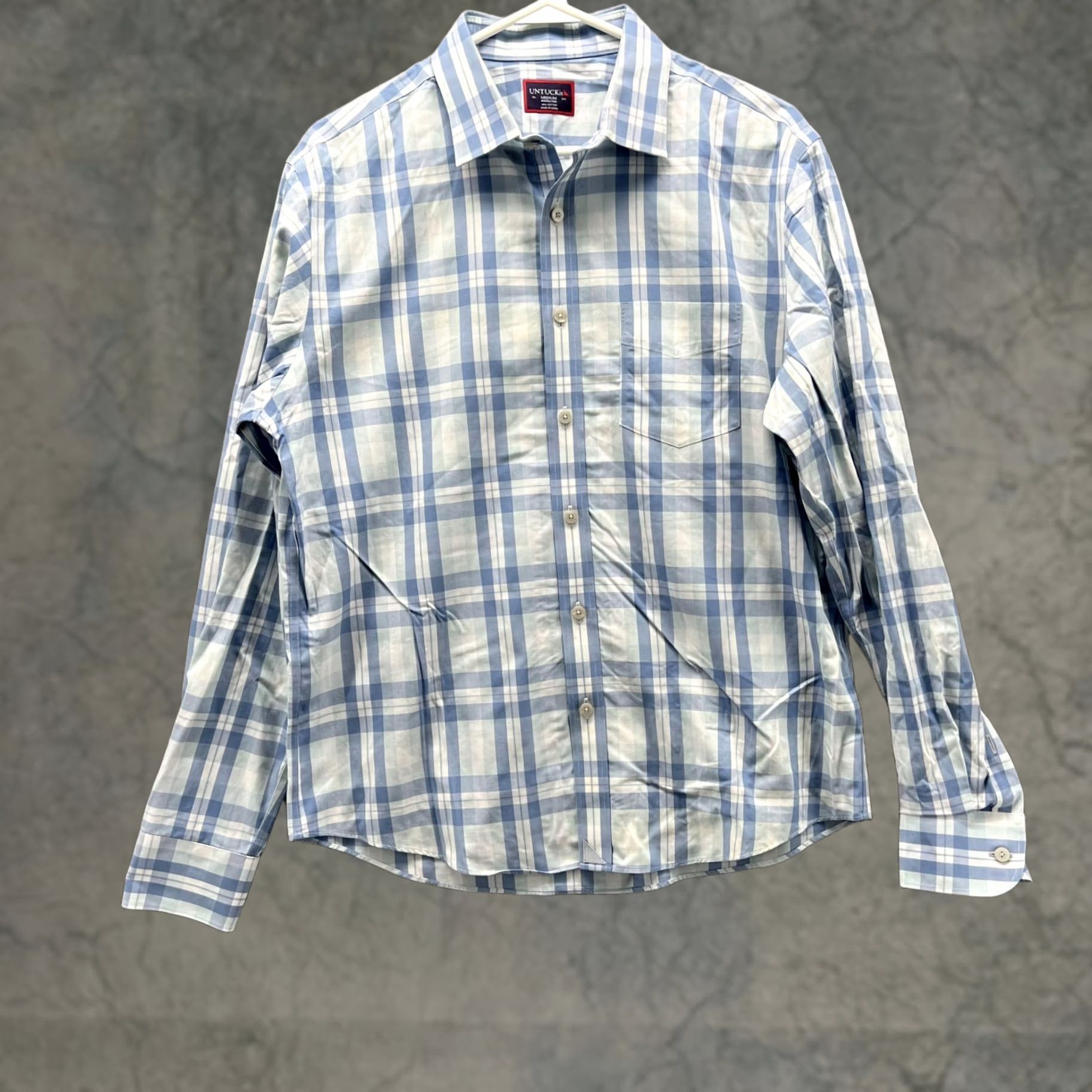 UNTUCKit UNTUCKit Shirt Men M Medium Blue Check Plaid Button Down Cotton Regular Long Sleeve Wrinkle Free Vintage? No Size US M / EU 48-50 / 2 - 1 Thumbnail