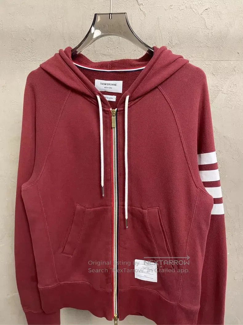 Thom Browne Thom Browne Burgundy Striped Zip Hoodie- dmc. Size US S / EU 44-46 / 1 - 3 Thumbnail