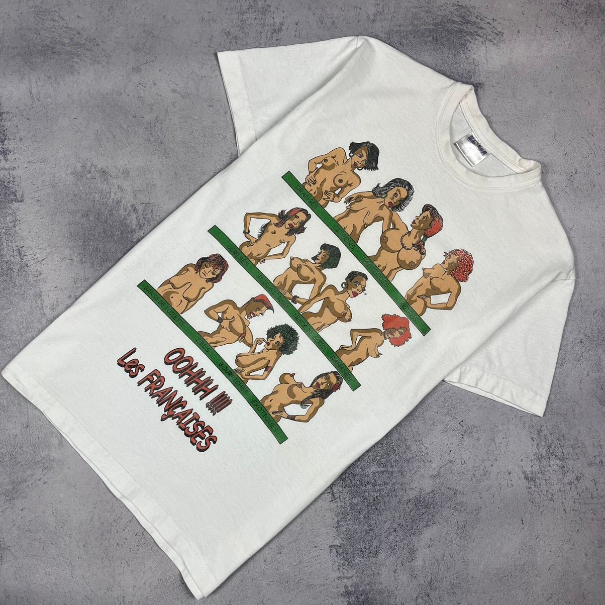 Pre-owned Humor X Vintage Humor Naked Girl Tits Porn Tee 90's In White