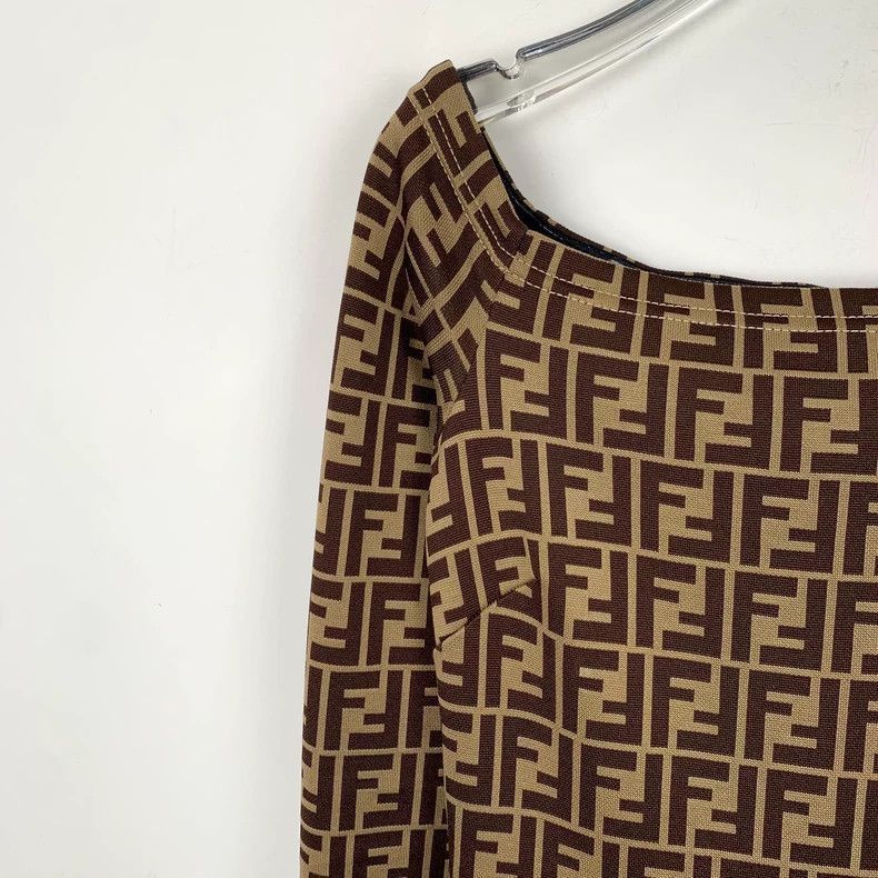 Fendi Fendi Brown Logo Print Long Sleeve Dress Size US S / EU 44-46 / 1 - 3 Thumbnail
