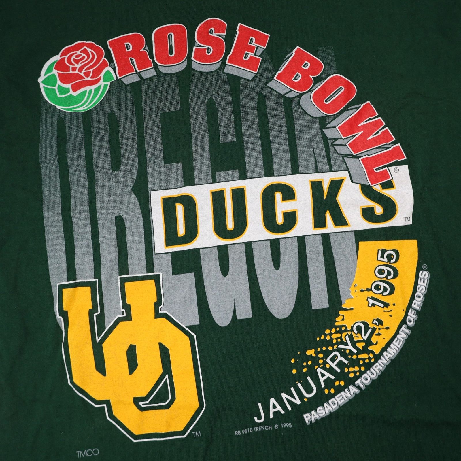 NCAA × Vintage Vintage 1995 University of Oregon Ducks Rose Bowl T shirt Size US XL / EU 56 / 4 - 4 Thumbnail