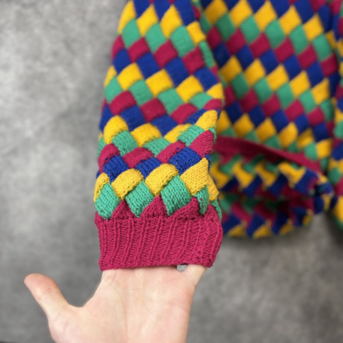 Vintage 1980s Hand Knit Sweater Vintage Patchwork Rainbow Crochet Size US XS / EU 42 / 0 - 5 Thumbnail