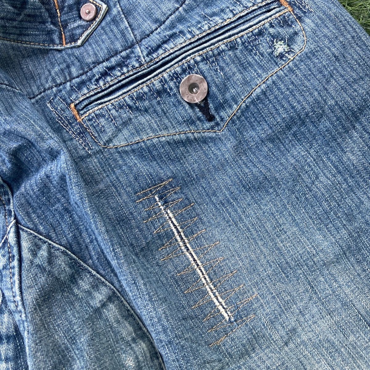 If Six Was Nine DISTRESSED BARTACK DOUBLE KNEE JEANS Size US 33 - 9 Thumbnail