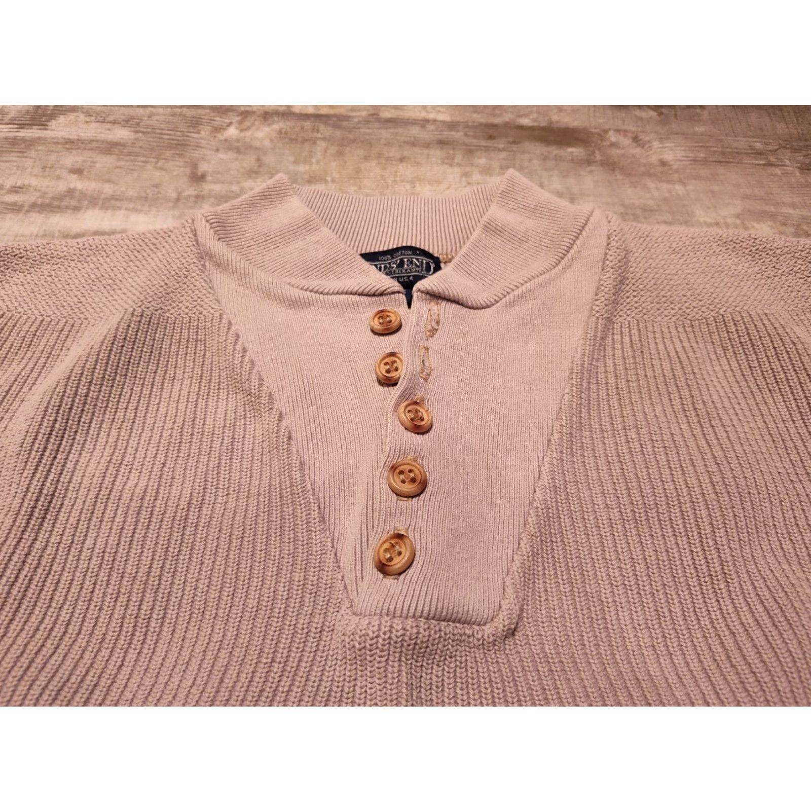 Lands' End VINTAGE Lands' End Henley Sweater Mens Medium Beige 80s Outdoor USA Made Size US M / EU 48-50 / 2 - 4 Thumbnail