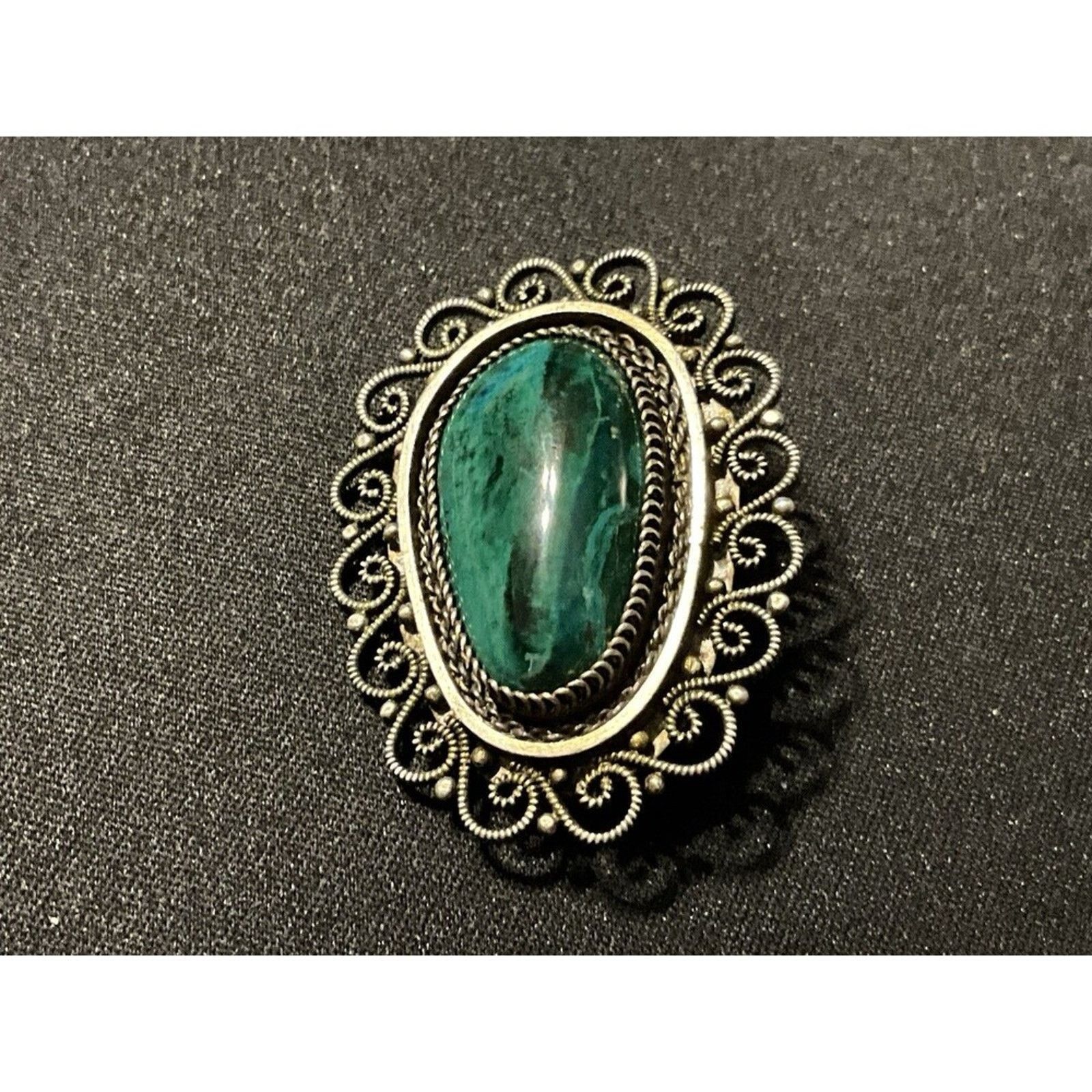 Other 925 Mexico Large Malachite Scroll Design Brooch, Vintage Size ONE SIZE - 2 Thumbnail