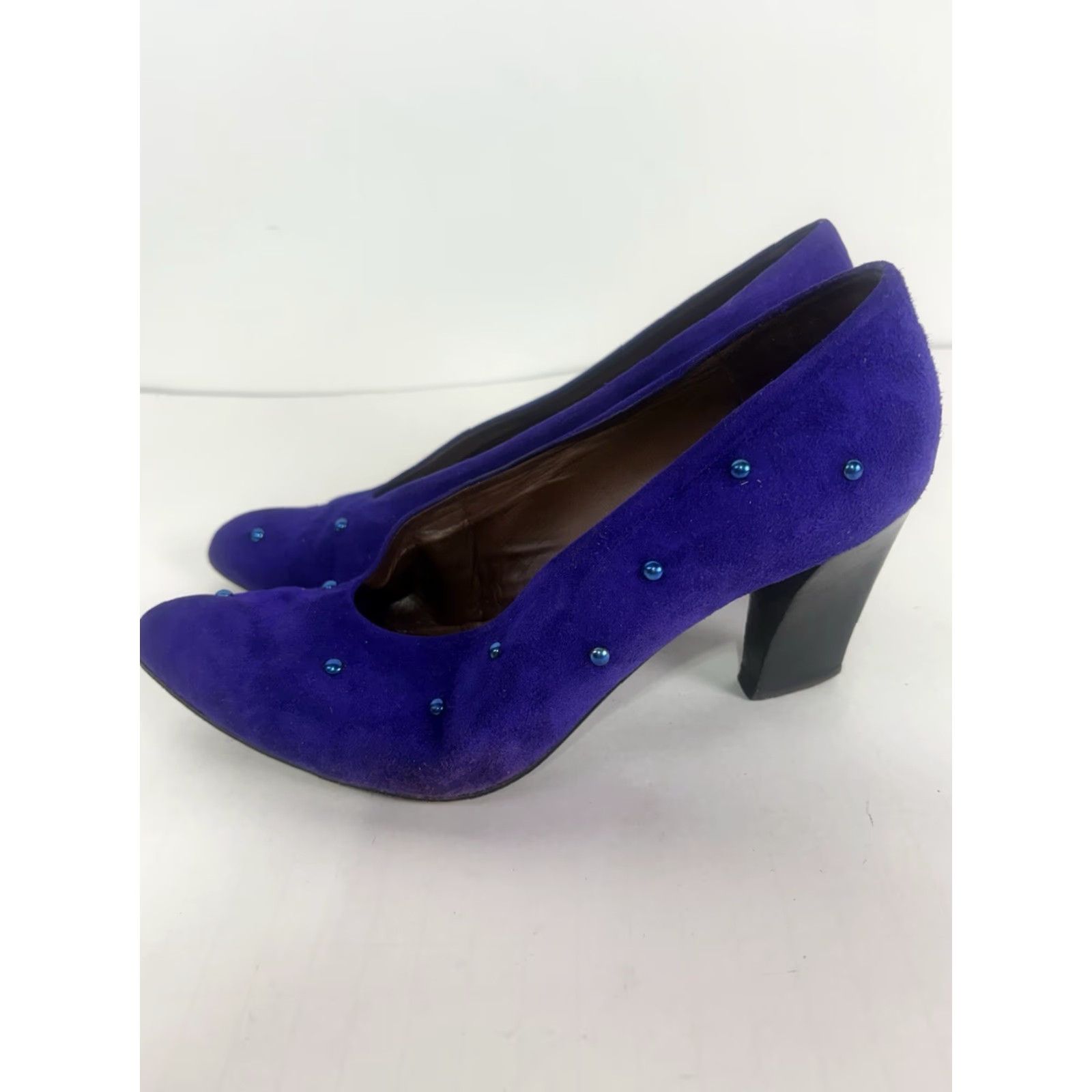 Kenneth Cole KENNETH COLE Block Heel Pumps Womens Size 8 Purple Suede Slip On High Heel 80s Retro Size US 8 / IT 38 - 4 Thumbnail