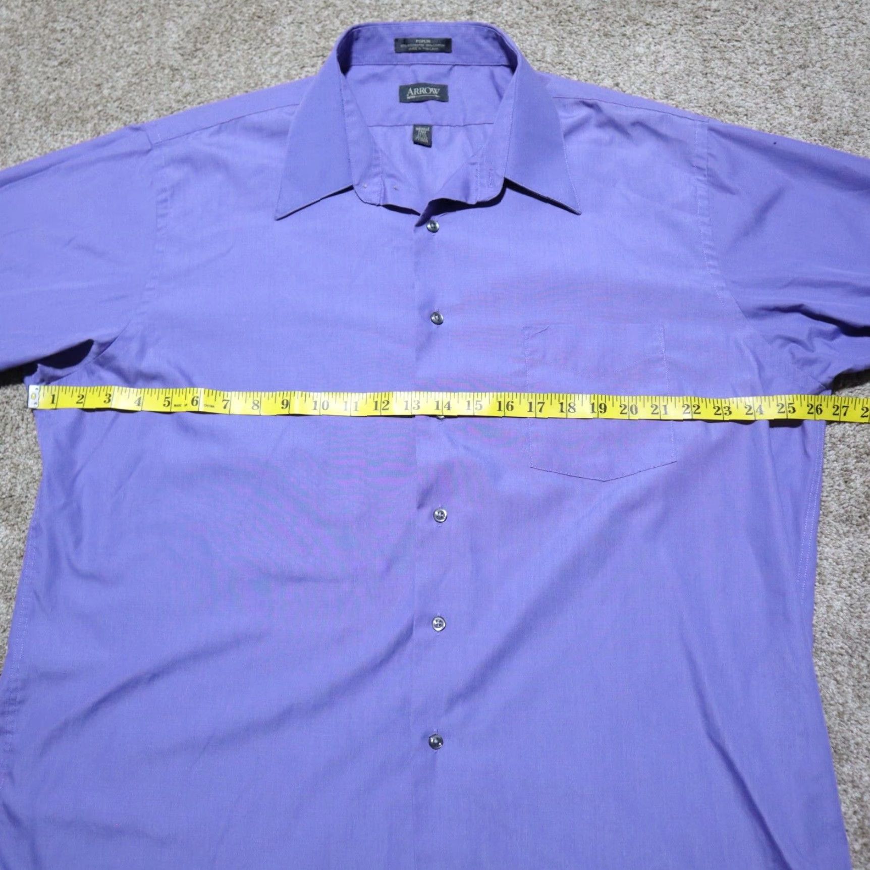 Arrow Arrow Shirt Men 17.5 Blue Long Sleeve Button-Down Solid Cotton Blend 171/2 17.5 32 / 33 Casual Size US XL / EU 56 / 4 - 4 Thumbnail