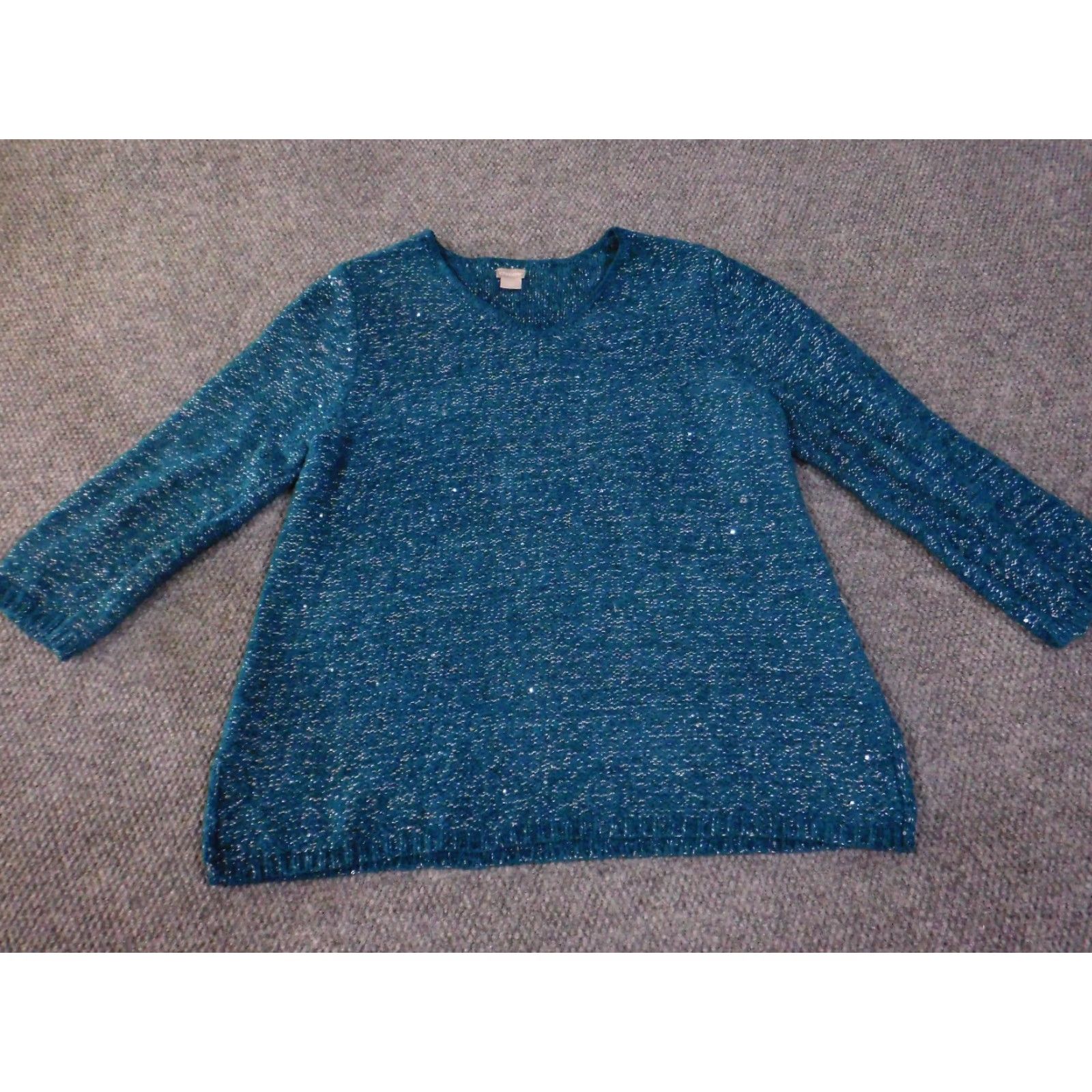 Vintage Chicos Sweater Shirt Womens 3 Teal Green Knit Pullover V-Neck Stretch Long Sleeve Regular Size 3 Green Modern Knit Style Chunky-Knit Vintage No Size XS / US 0-2 / IT 36-38 - 3 Thumbnail