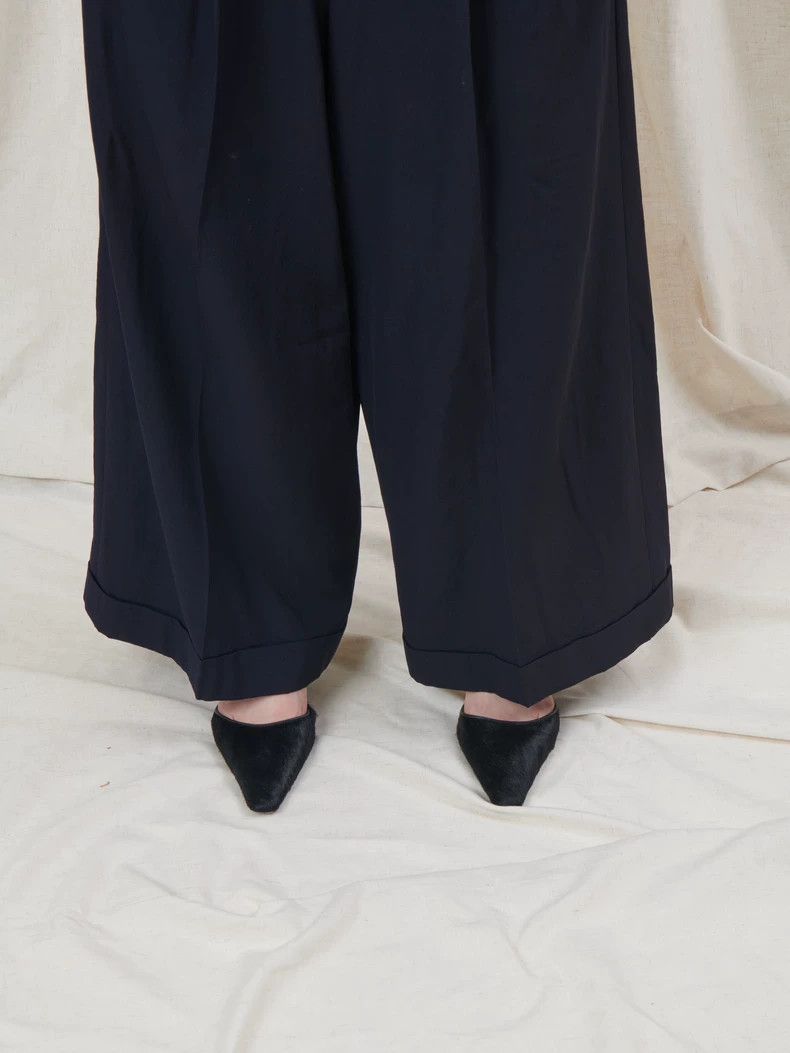 Y's Y's size os Navy Blue Pleated Rolled Wide-Leg Pants Size 24" / US 00 / IT 34 - 7 Thumbnail