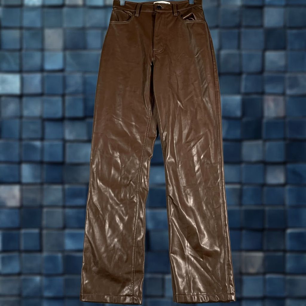 Abercrombie & Fitch VINTAGE Abercrombie & Fitch Pants Womens 2 Brown 90s High Rise Faux Leather Straight Pockets Zip Mens? Size 26" / US 2 / IT 38 - 1 Thumbnail