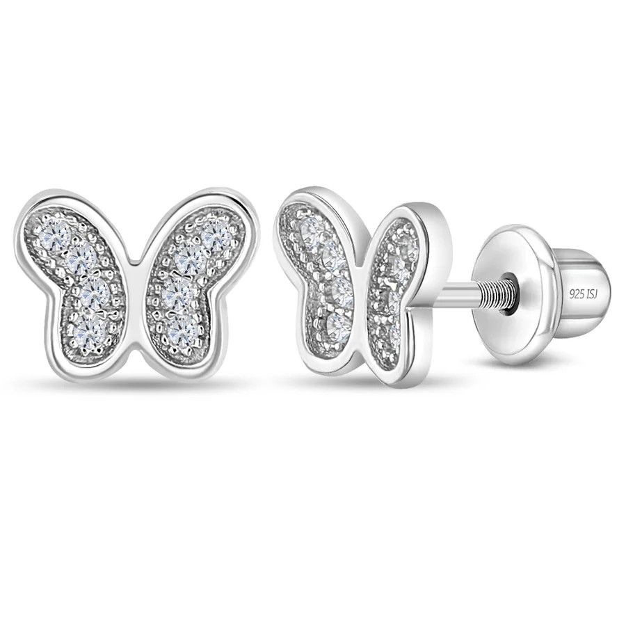 Other Petite CZ Butterfly Clear Earrings - Sterling Silver Size ONE SIZE - 1 Thumbnail