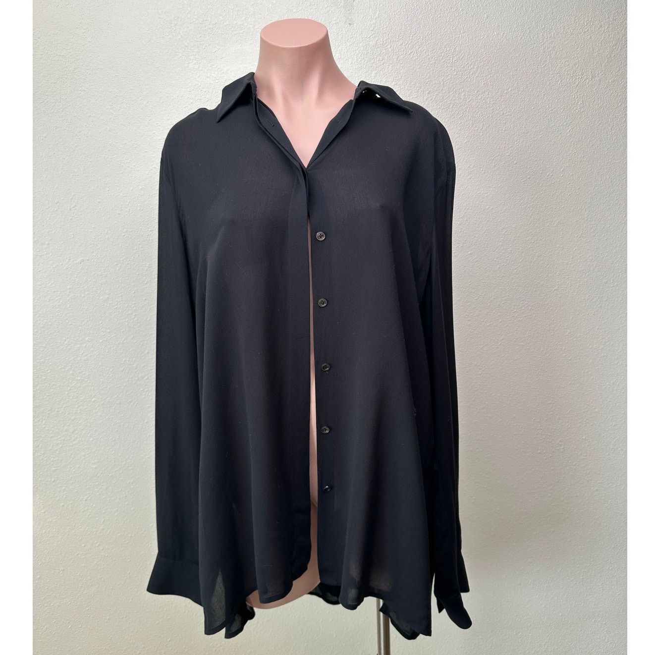 The Row The Row Black Shirt Button Long Sleeve Collared L Semi Sheer Size L / US 10 / IT 46 - 1 Thumbnail