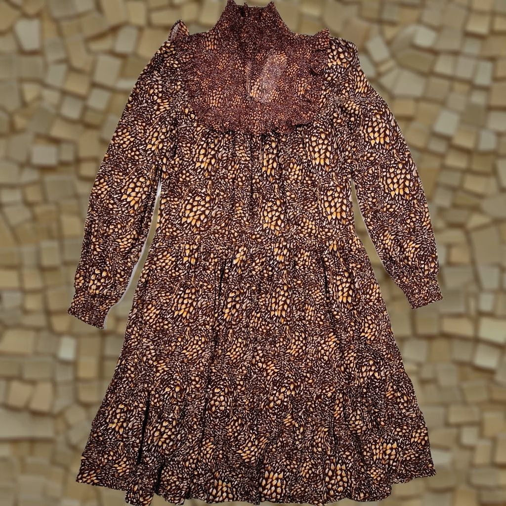 French Connection French Connection Dress Brown 6 UK XS-XXS Long Sleeve Mock Neck Midi A-Line Casual Formal Party/Cocktail Travel Women Size M / US 6-8 / IT 42-44 - 1 Thumbnail