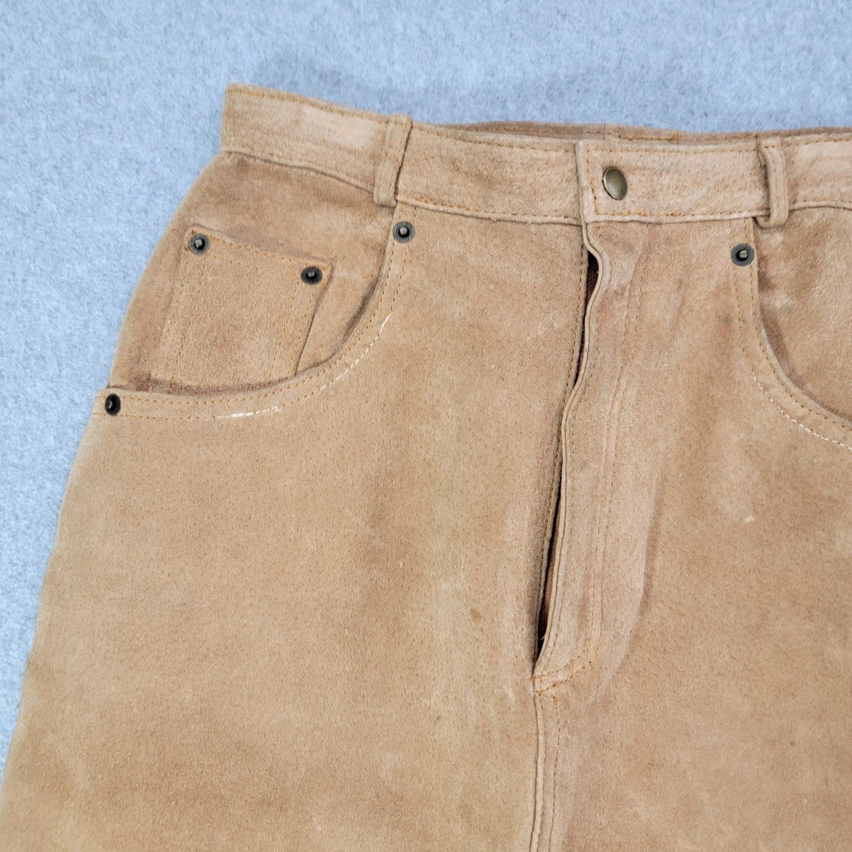 Vintage Venezia Leather Suede Skirt Womens Size 10 Tan Maxi Lined Back Vent Western Lane Bryant Size 32" / US 10 / IT 46 - 2 Thumbnail