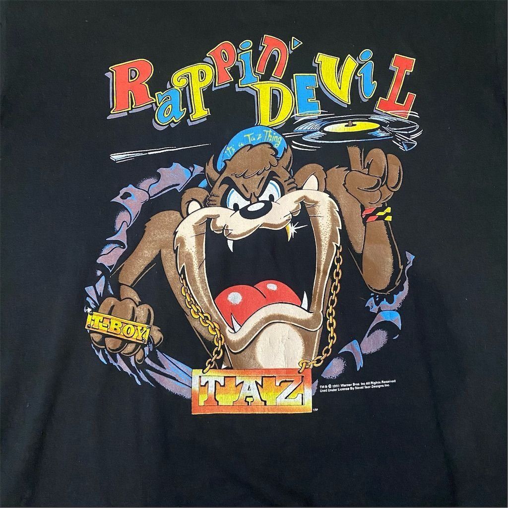 Warner Bros Vintage 1991 Warner Bros. Taz Looney Tunes Men's T-Shirt Bla Size US XL / EU 56 / 4 - 1 Thumbnail