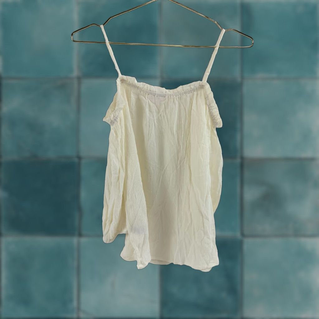 Market Melrose and Market Blouse Shirt Womens XS Ivory Seersucker Lace Trim Cold Shoulder Square Neck Pullover Casual Size XS / US 0-2 / IT 36-38 - 1 Thumbnail