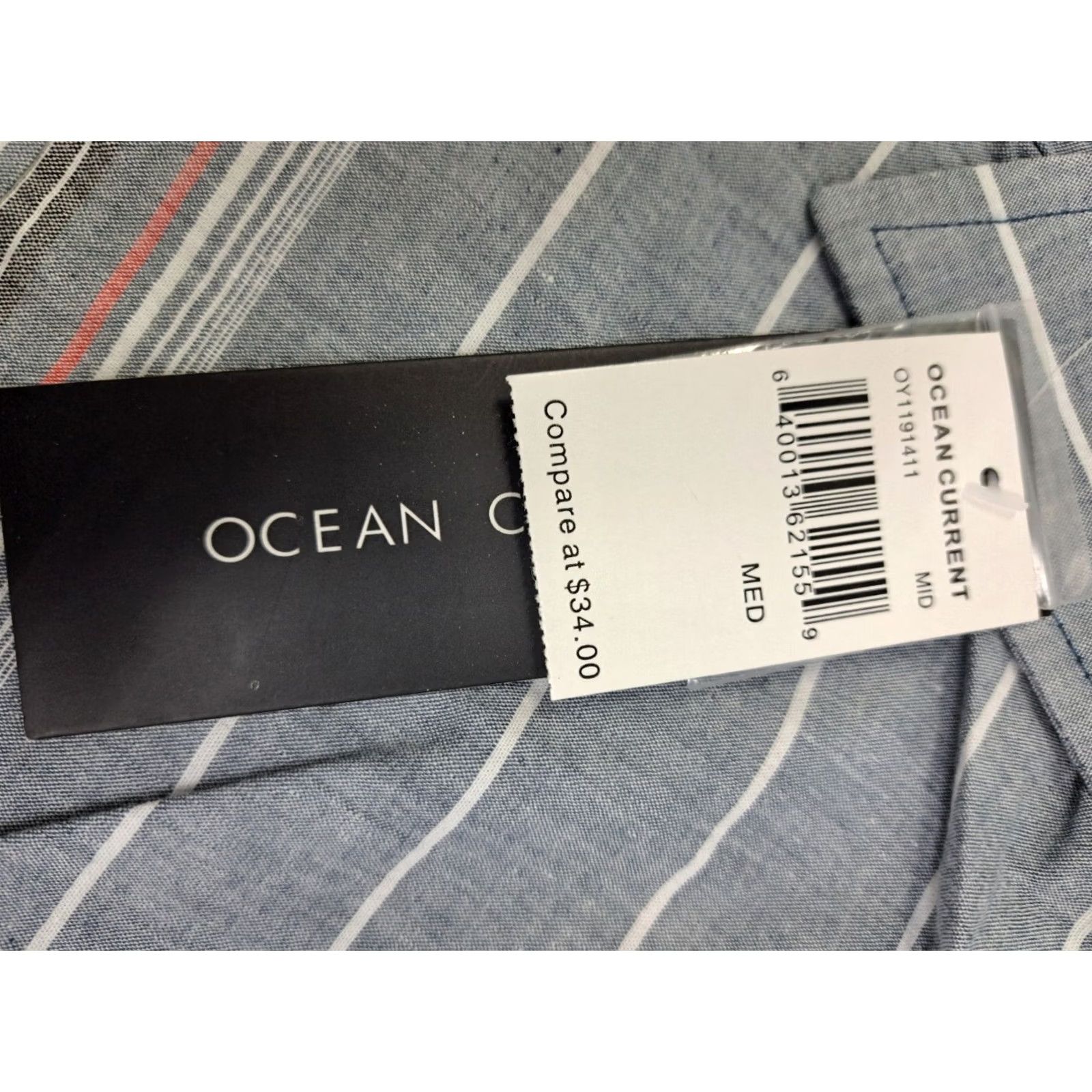 Vintage NWT Ocean Current Mens Short Sleeve Button Up Striped Shirt Size Medium Grey/Blue Size US M / EU 48-50 / 2 - 6 Thumbnail